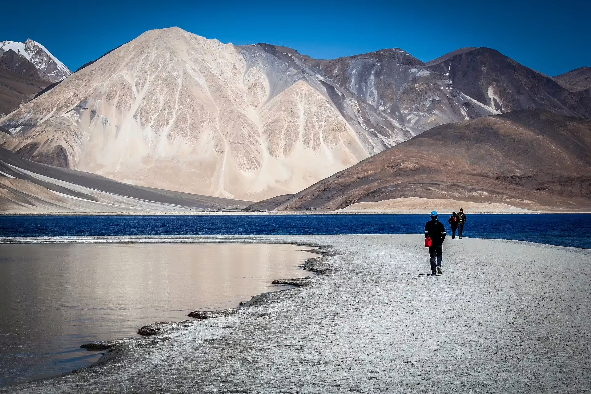 Traveler beside a Ladakhi lake at sunset